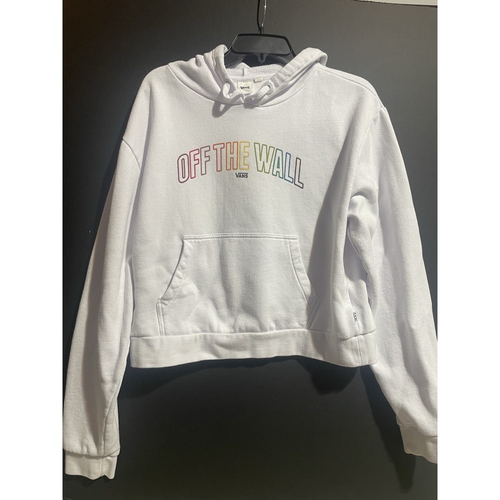 Vans Off The Wall Classic Hoodie Pullover Women  White‎ Cropped Large - Picture 2 of 4